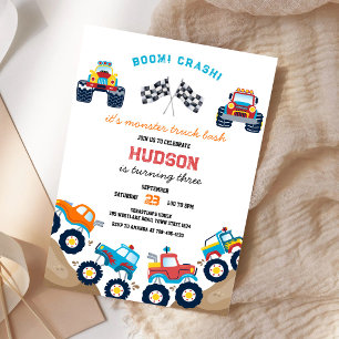 Monster Truck Bash Boom Smash Crash Jungen-Geburts Einladung