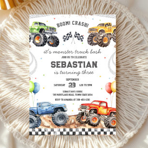 Monster Truck Bash Boom Smash Crash Jungen-Geburts Einladung