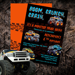 Monster Truck Bash Boy 6. Geburtstagsparty Einladung