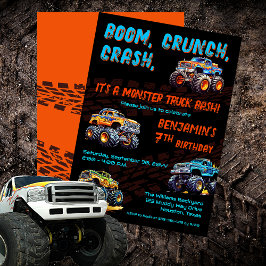 Monster Truck Bash Boy 7. Geburtstagsparty Einladung