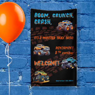 Monster Truck Bash Boy 8. Geburtstagsparty Banner