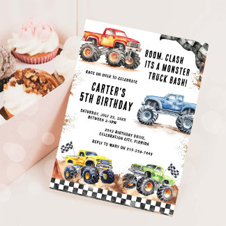 Monster Truck Bash Boy Birthday Invitation Einladung