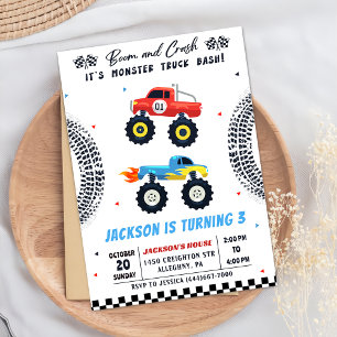 Monster Truck Bash Boy Geburtstagsparty Einladung