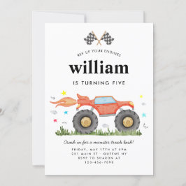 Monster Truck Bash Car Race Flags Kindergeburtstag Einladung