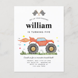 Monster Truck Bash Car Race Flags Kindergeburtstag Postkarte