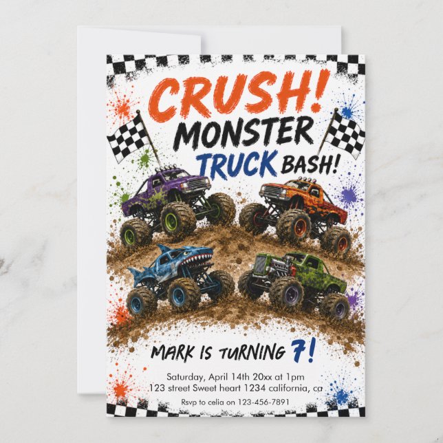 Monster-Truck-Bash-Geburtstag Einladung (Vorderseite)