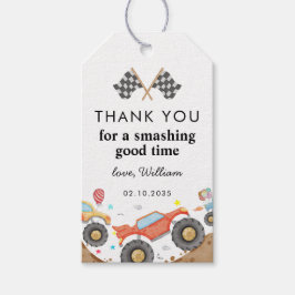 Monster Truck Bash Race Watercolor Kindergeburtsta Geschenkanhänger