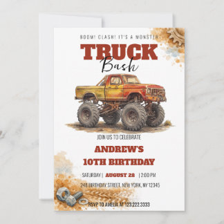 Monster-Truck-Bash Vintage-Rostiger-LKW-Geburtstag Einladung