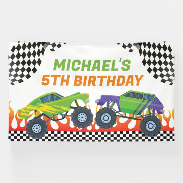 Monster Truck Birthday backdrop banner (Horizontal)