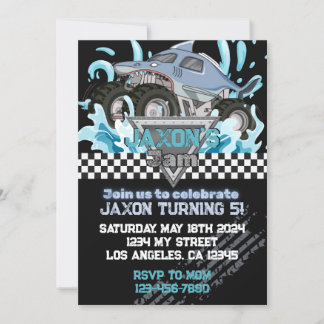 Monster Truck Birthday Einladung Blaue Haie