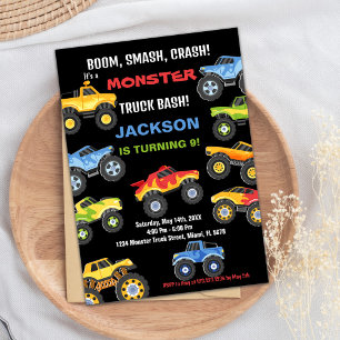 Monster Truck Birthday Einladungen Farben Schwarz