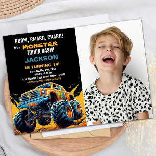 Monster Truck Birthday Einladungen Foto gelb