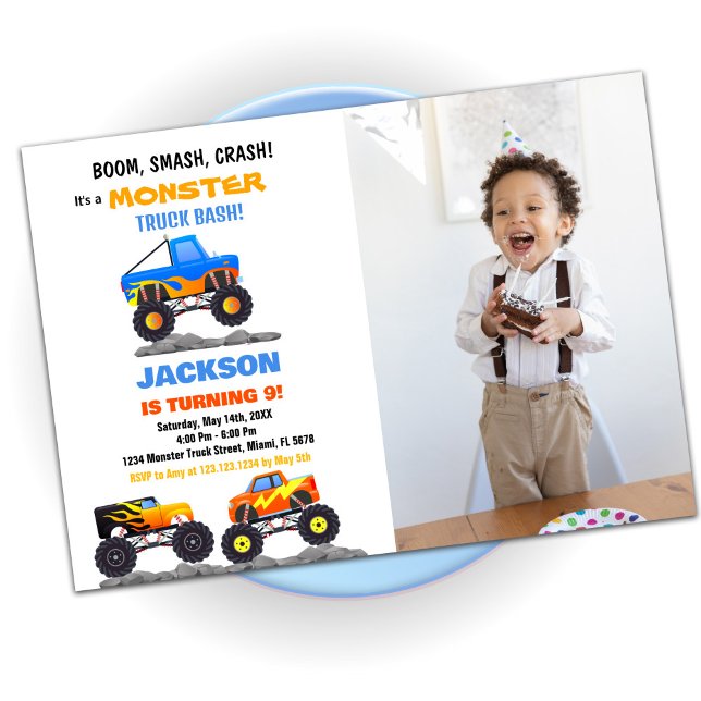 Monster Truck Birthday Einladungen LKW Foto (Monster Truck Birthday Invitations Trucks Photo)