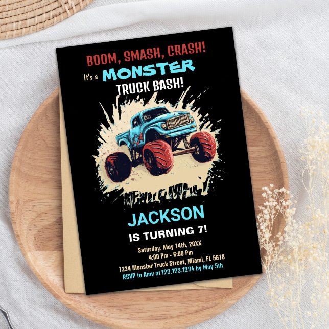 Monster Truck Birthday Einladungen Schwarz (Monster Truck Birthday Invitations Black)