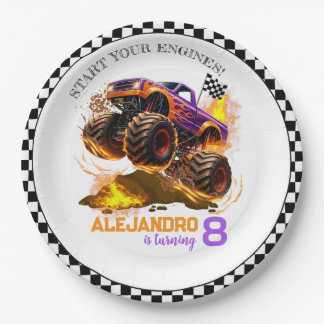 Monster Truck Birthday Fire Flames  Pappteller