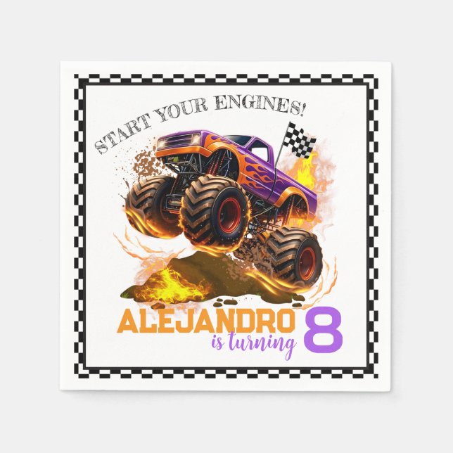 Monster Truck Birthday Fire Flames  Serviette (Vorderseite)