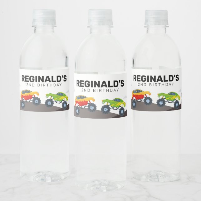 Monster Truck Birthday Party Wasserflasche Wasserflaschenetikett (Flaschen)