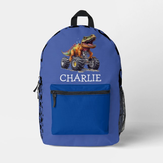 Monster Truck Blue Dinosaurier Style Bedruckter Rucksack (Vorderseite)