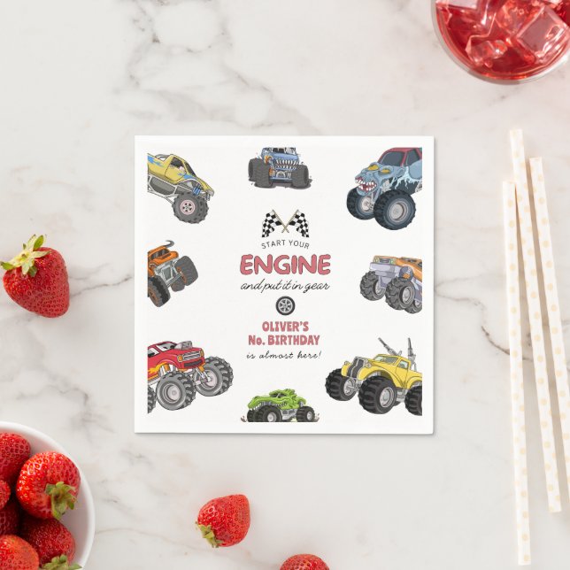 Monster truck, boy any age birthday serviette (Beispiel)