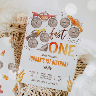 Monster Truck Boy Fast 1 1. Geburtstag Party Einladung
