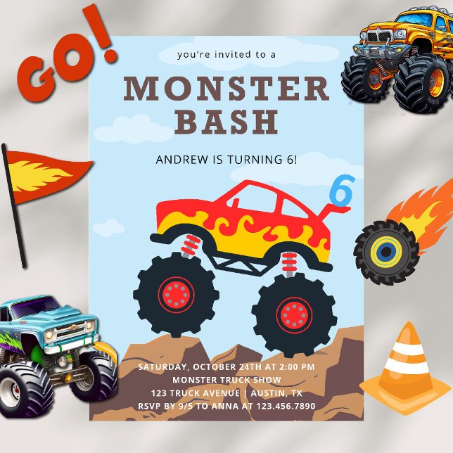 Monster Truck Boy Geburtstagsparty Einladung (Von Creator hochgeladen)