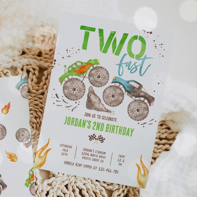 Monster Truck Boy Two Fast 2nd Birthday Party Einladung (Von Creator hochgeladen)