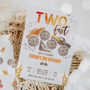 Monster Truck Boy Zwei Fast 2. Geburtstag Party Einladung
