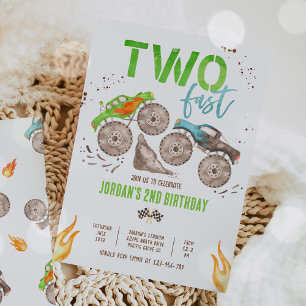 Monster Truck Boy Zwei Fast 2. Geburtstag Party Einladung