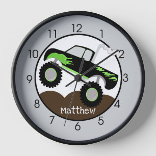 Monster Truck Boys' Room Green Black Kids Uhr