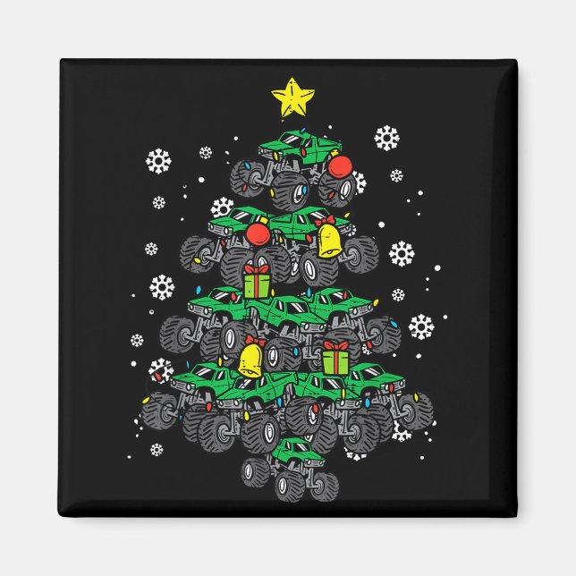 Monster Truck Christmas Tree Xmas Boys Toddler Kid Magnet (Vorne)