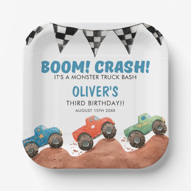 Monster Truck Colorful Cars Birthday Pappteller (Vorderseite)