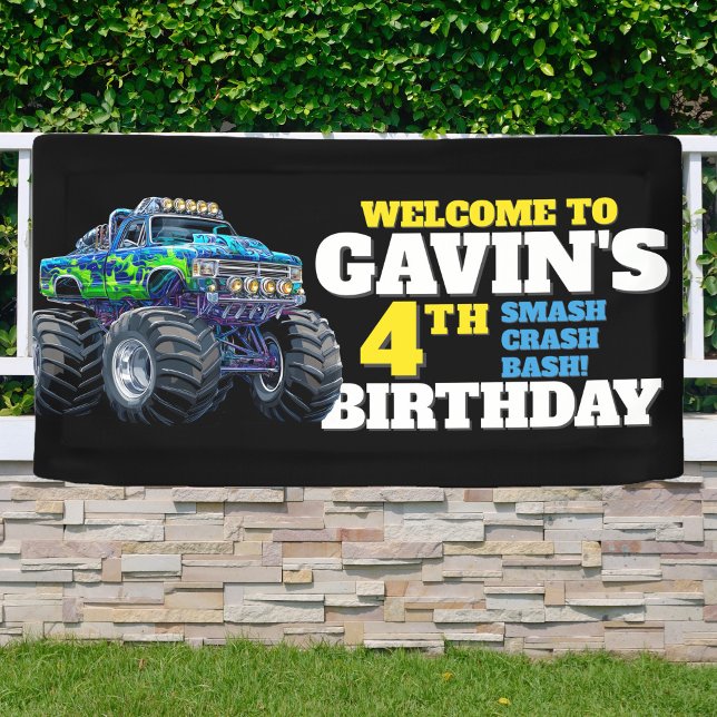 Monster Truck Cool Blue 4. Geburtstag Custom Vinyl Banner (Von Creator hochgeladen)