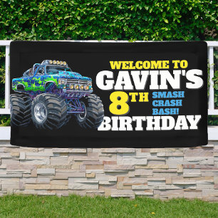 Monster Truck Cool Blue 8. Geburtstag Custom Vinyl Banner