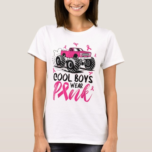 Monster Truck Cool Boys Wear Pink Breast Cancer Aw T-Shirt (Vorderseite)