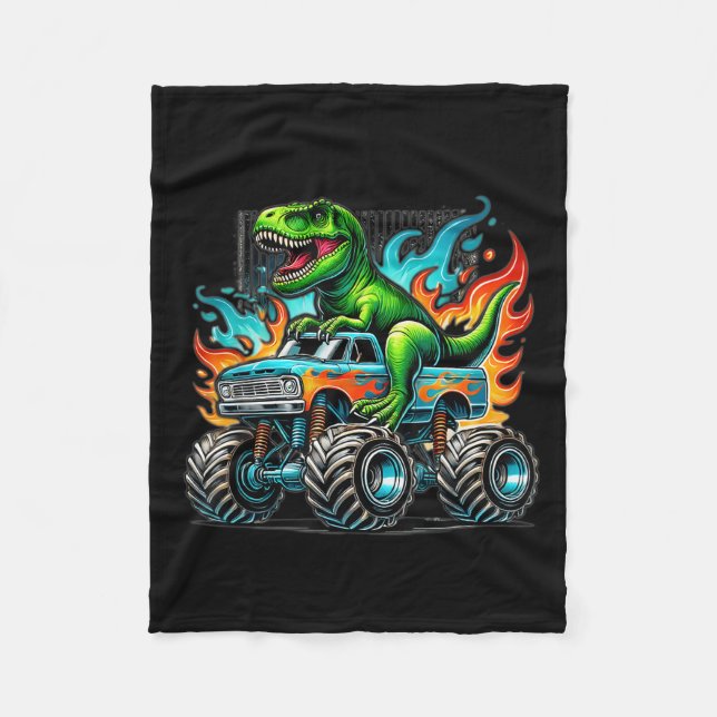 Monster Truck Dinosaur Birthday Party Monster Truc Fleecedecke (Vorderseite)
