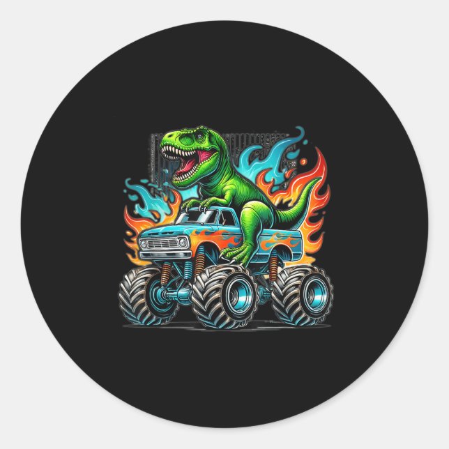 Monster Truck Dinosaur Birthday Party Monster Truc Runder Aufkleber (Vorderseite)