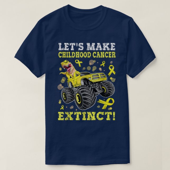 Monster Truck Dinosaur Childhood Cancer Awareness  T-Shirt (Design vorne)