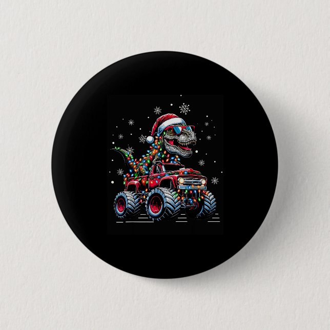 Monster Truck Dinosaur Trex Christmas Boys Kids  Button (Vorderseite)