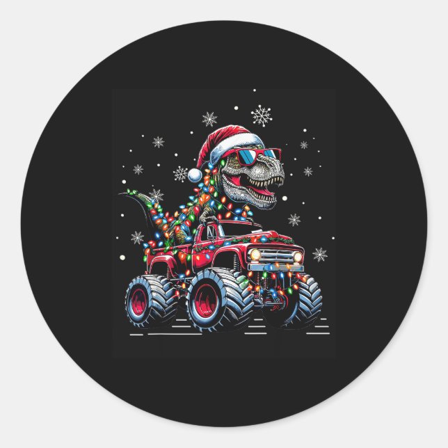 Monster Truck Dinosaur Trex Christmas Boys Kids  Runder Aufkleber (Vorderseite)