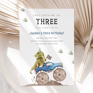 Monster Truck & Dinosaurier 3. Geburtstag Party Einladung