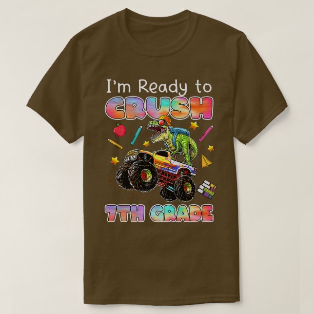 Monster Truck Dinosaurier Ich bin bereit, 7. Grad  T-Shirt (Design vorne)