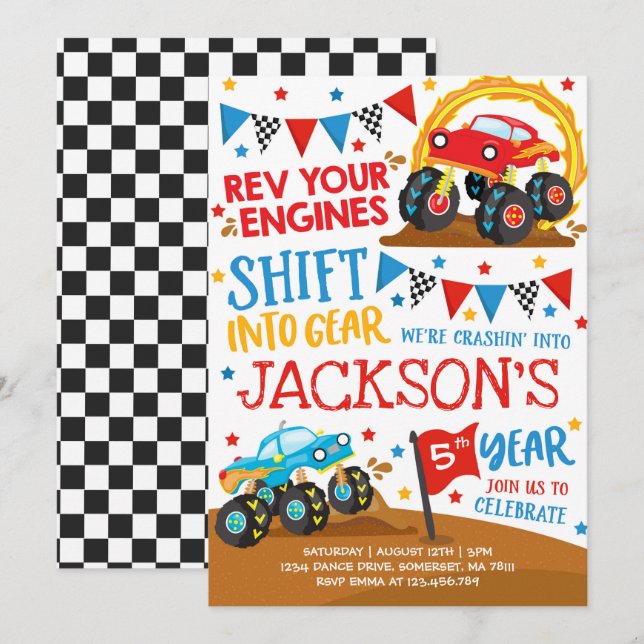 Monster Truck Einladung Monster Truck Geburtstag (Vorne/Hinten)