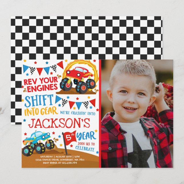 Monster Truck Einladung Monster Truck Geburtstag (Vorne/Hinten)