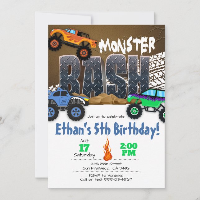 Monster Truck Einladung zum Geburtstag - Monster B (Vorderseite)