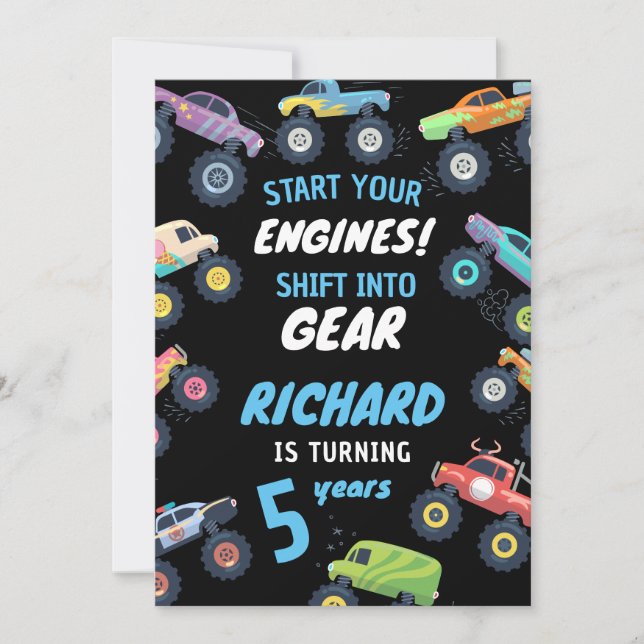 Monster Truck Geburtstag Abenteuer für Kinder Funn Einladung (Vorderseite)