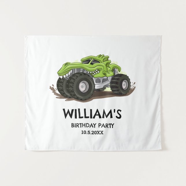 Monster Truck Geburtstag Party Minimal Boys Geburt Wandteppich (Vorderseite (Horizontal))