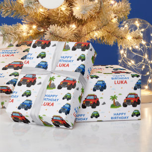 Monster-Truck-Geburtstagsfeier Name Kinder Geschenkpapier