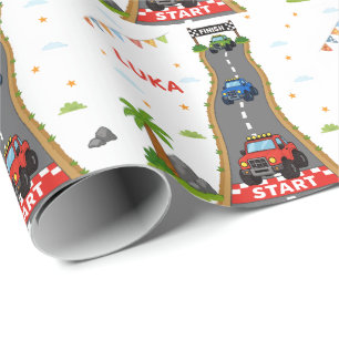 Monster-Truck-Geburtstagsfeier Name Kinder Geschenkpapier