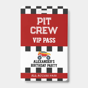 Monster-Truck-Geburtstagsfeier-Pit-Crew-VIP-Pass Ausweis