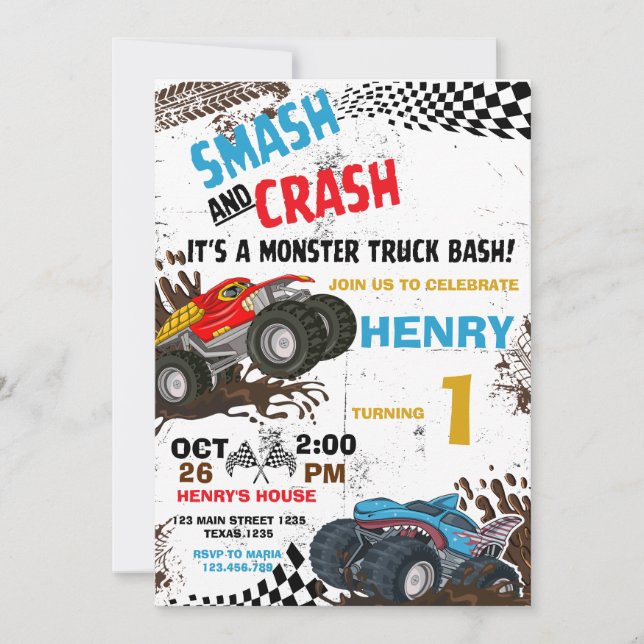 Monster Truck Geburtstagsparty Einladung (Vorderseite)